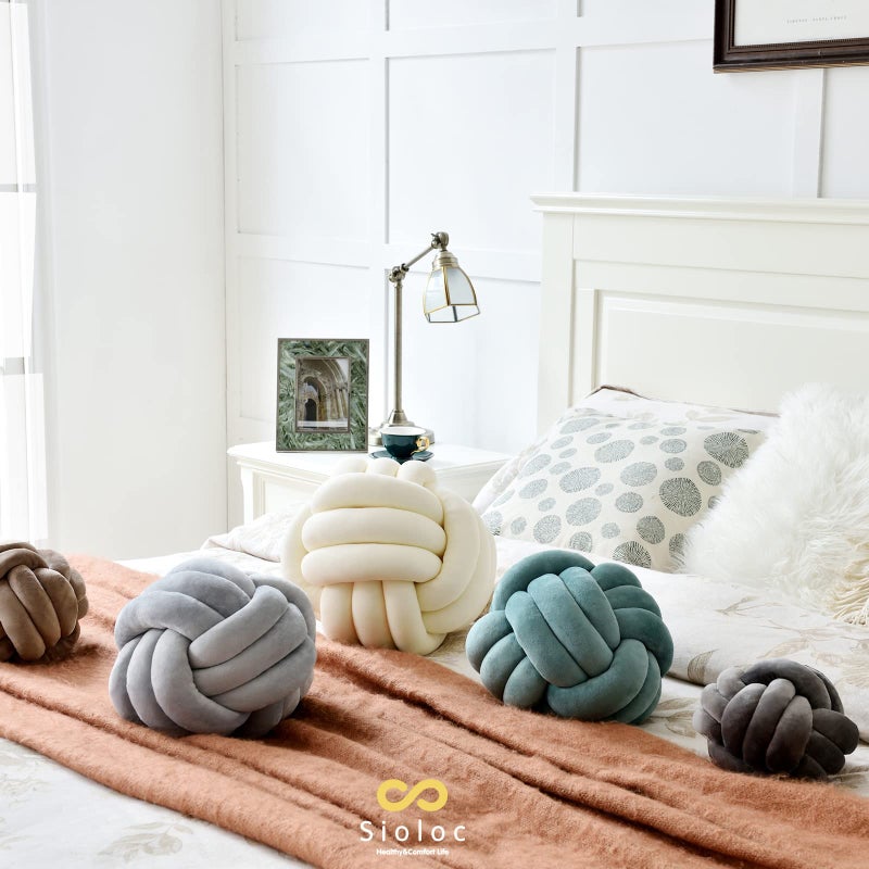 Sioloc Soft Knot Ball Pillows, Throw Cushion Home Decoration Plush ,Throw Knotted Handmade Round Plush Pillow (7.8inches,Ivory） - Image 3